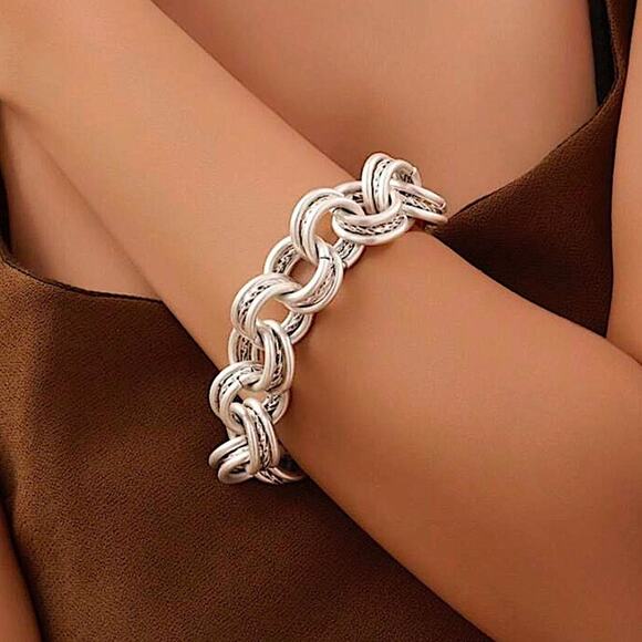 Silver Stainless Steel Bracelet Chain Link Boho Statement Piece - Picture 2 of 5